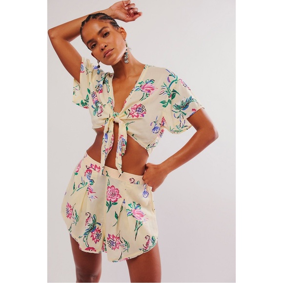 FREE PEOPLE Intimately FP Lei All Day Floral Co-Ord Set Lemon Combo L NWOT - Picture 2 of 12